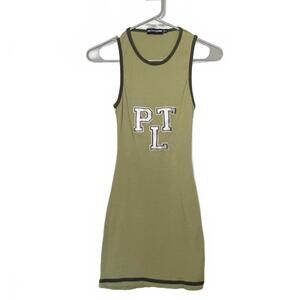 PrettyLittleThing Ribbed Olive Green Dress‎